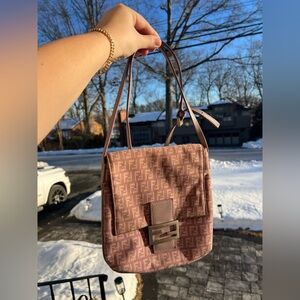 Vintage FENDI Crossbody Flap Bag -- Purple -- Canvas -- FAIR-GOOD CONDITION